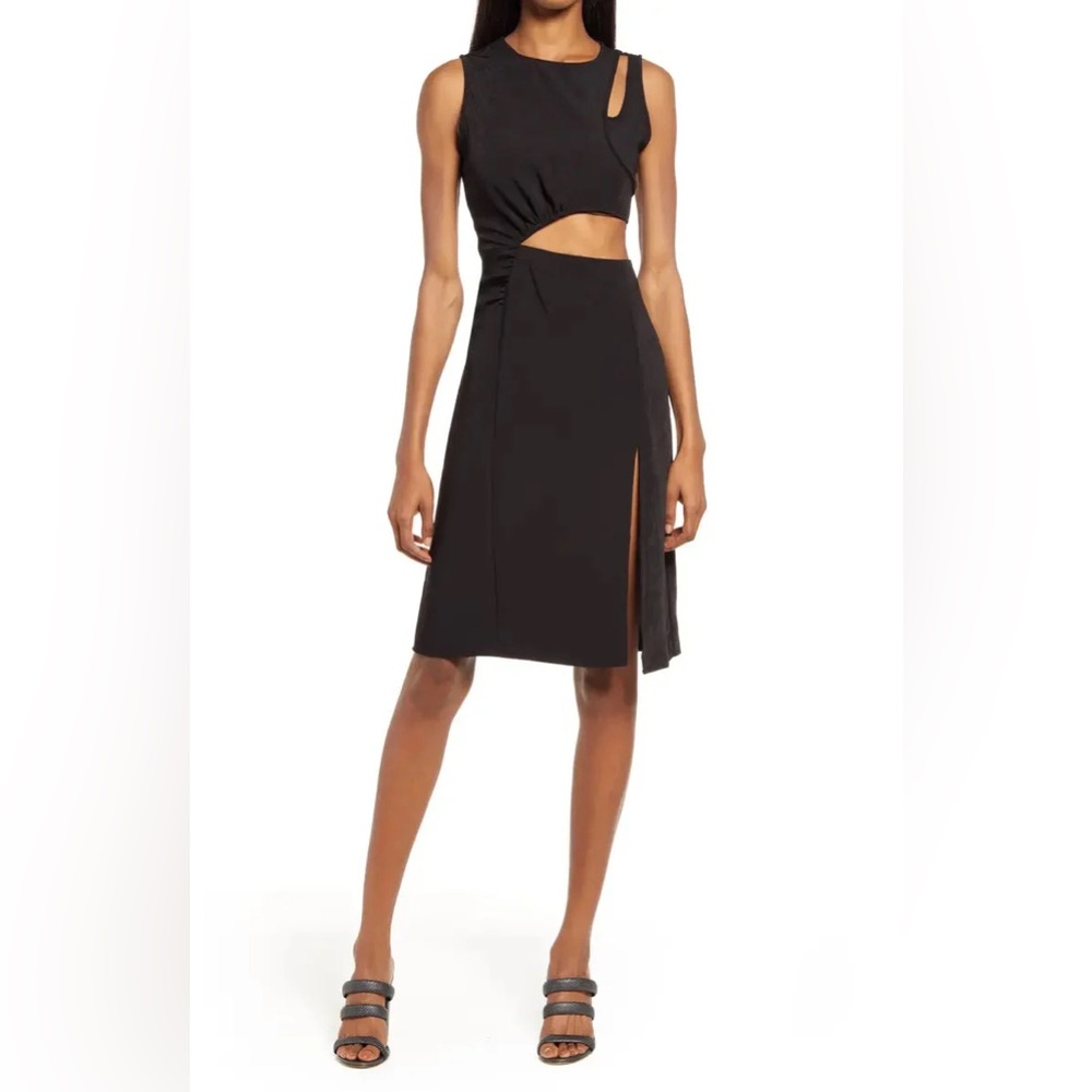 NWOT - Amylynn Pelicano Cut Out Fitted Sleeveless Dress, Black, Midi, Size Small